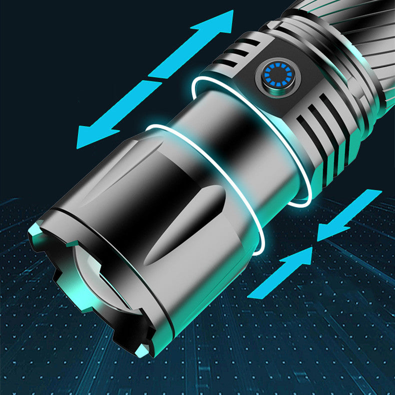 Taschenlampe aus Aluminiumlegierung mit weißem Laserlicht, starkem Auflademechanismus und großer Reichweite