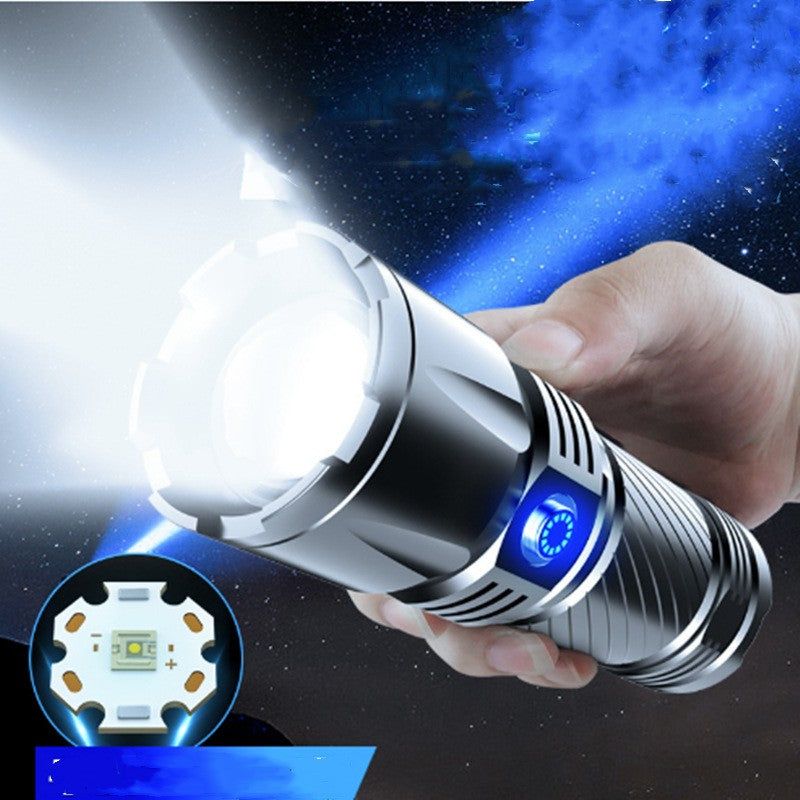 Taschenlampe aus Aluminiumlegierung mit weißem Laserlicht, starkem Auflademechanismus und großer Reichweite
