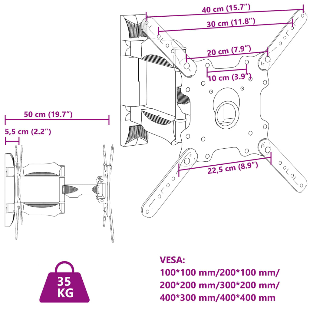 TV-Wandhalterung für Bildschirme von 32 bis 55 Zoll, max. VESA 400 x 400 mm, 35 kg