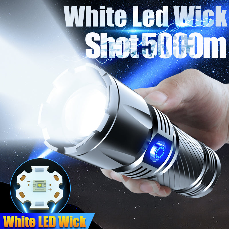Taschenlampe aus Aluminiumlegierung mit weißem Laserlicht, starkem Auflademechanismus und großer Reichweite