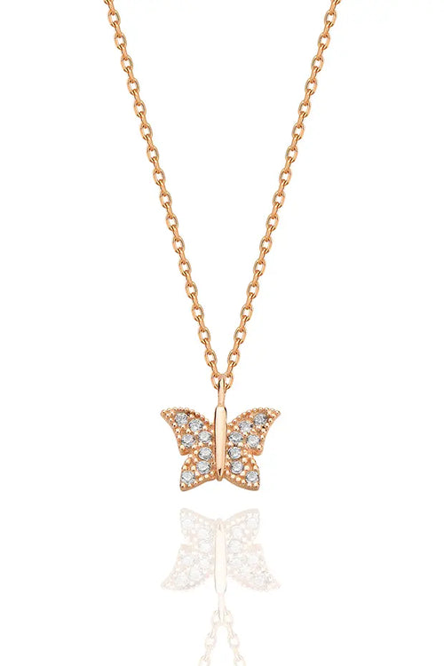 925 Sterling Silver Rose Gold Butterfly Necklace Women Pendant Jewelry