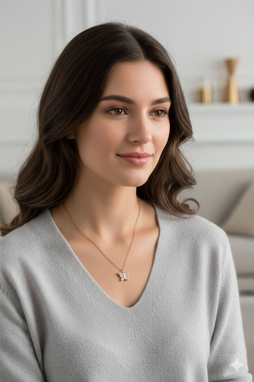 925 Sterling Silver Rose Gold Butterfly Necklace Women Pendant Jewelry