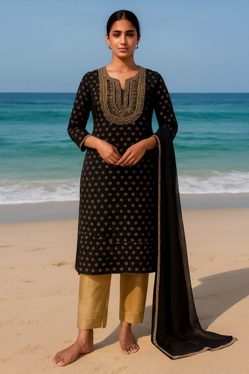 Elegant Black & Gold Kurta Set - D09